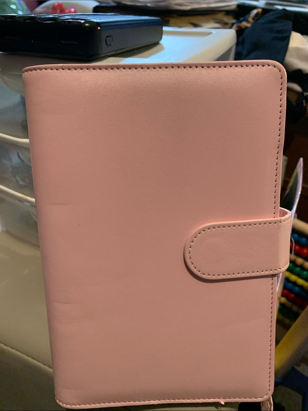 Pink PU faux leather Folio budget binder with clear pockets Magnetic Closure